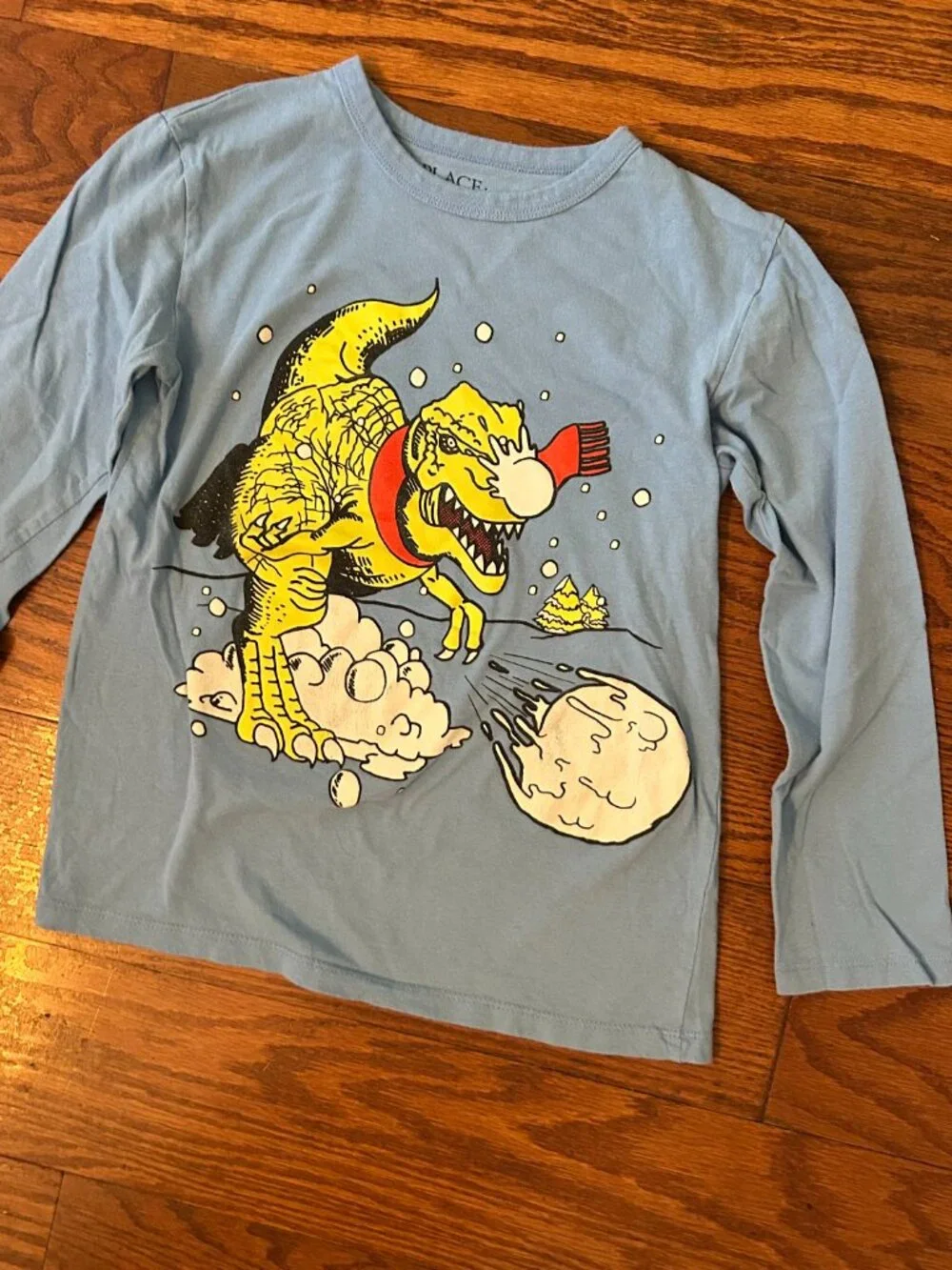 The Children's Place Boys Long Sleeve Dino Snowball Graphic Tee Boys Size Medium